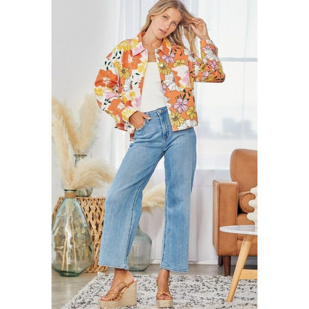 Andree By Unit x Emily Wonder Tangerine Floral Printed Jacket S-L New J10125 - Picture 4 of 7